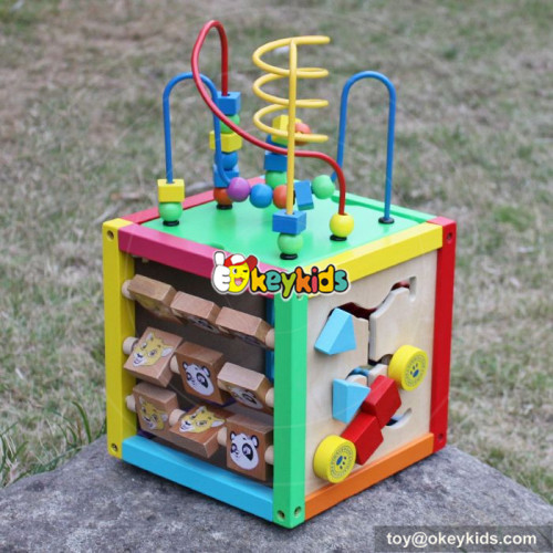 Okeykids Multi-function toddlers wooden activity cube toy for preschoolers W11B137