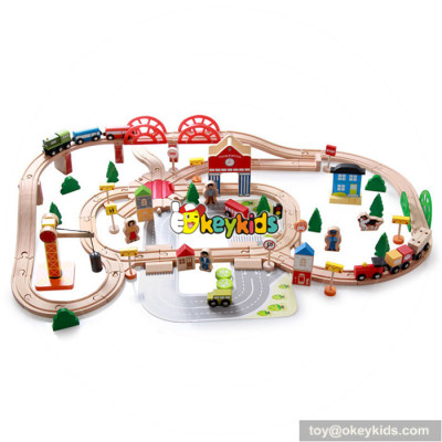 wholesale cheap 120 pcs kids educational construction toy wooden train tracks W04C074