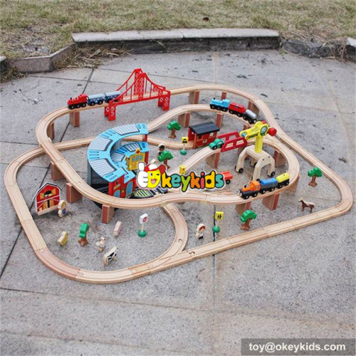 wholesale cheap 120 pcs kids educational construction toy wooden train tracks W04C074