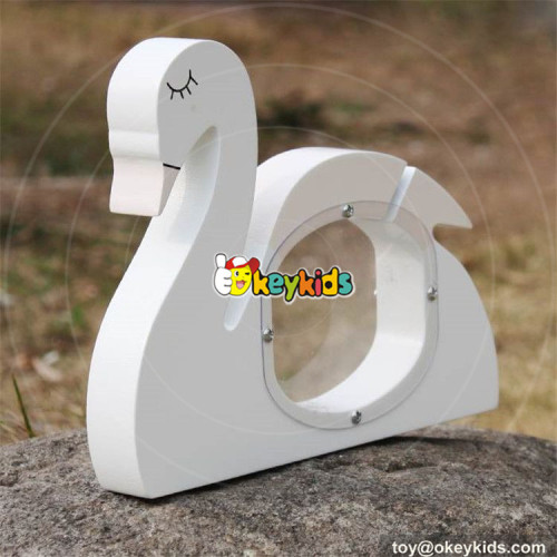 wholesale hot sale cute white swan shaped wooden baby piggy banks W02A256