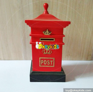 Wholesale high quality mailbox shaped red kids wooden money cans W02A263