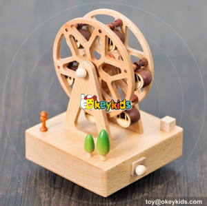 best design kids cartoon water wheel shaped wooden music box W07B037