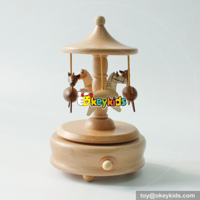 Customized kids cartoon natural wooden carousel music box for sale W07B039