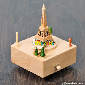 most popular customized Eiffel tower shaped beech wood music boxes for sale W07B042