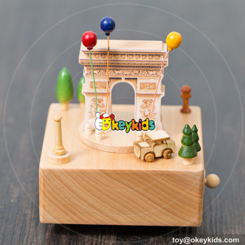 most popular customized Eiffel tower shaped beech wood music boxes for sale W07B042