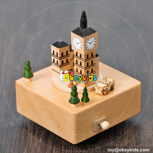 best sale castle shaped wooden music box for kids W07B047