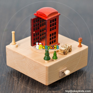 Wholesale best fashion telephone booth wooden handmade music box W07B054