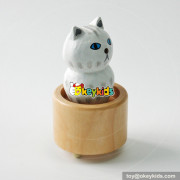 Wholesale most popular wooden cat shaped music box as gift W07B058