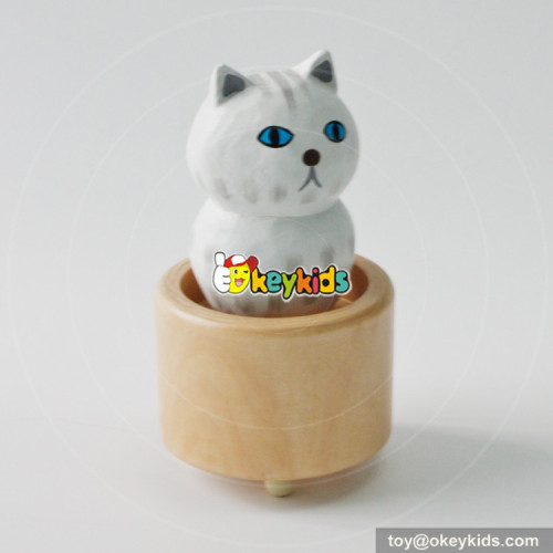 Wholesale most popular wooden cat shaped music box as gift W07B058