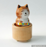 Wholesale cheap promotional cute table top wooden cat music box W07B059
