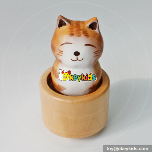 Wholesale cheap promotional cute table top wooden cat music box W07B059