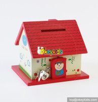 Wholesale cheap cute cartoon style wooden house saving money box W02A277