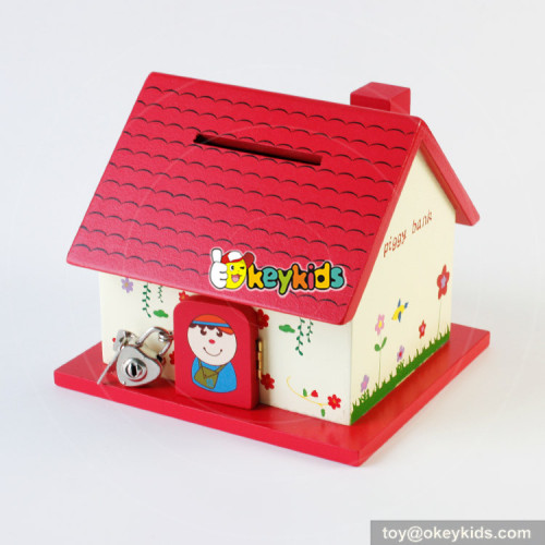 Wholesale cheap cute cartoon style wooden house saving money box W02A277