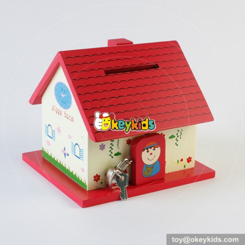 Wholesale cheap cute cartoon style wooden house saving money box W02A277
