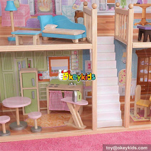 Okeykids 32 furniture pieces luxurious girls wooden doll house toys W06A217