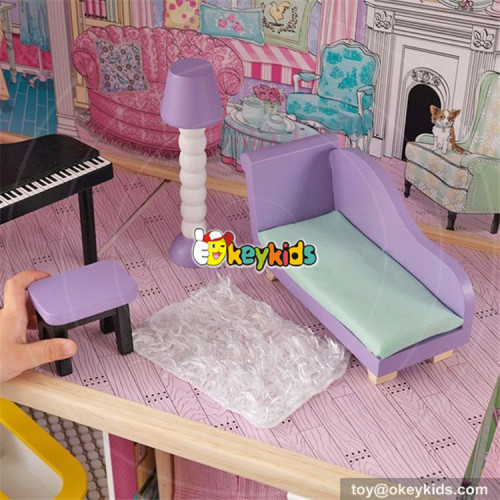 wholesale girls pretend play wooden dollhouse toy new style children wooden dollhouse toy with 16 pieces furniture W06A220