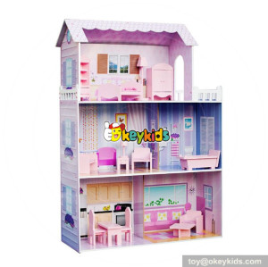 wholesale cheap 3 floor girls wooden dollhouse cottage new style pretend play wooden dollhouse cottage for kids W06A224