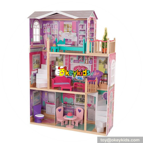 wholesale best kids wooden elegant doll house set new design big size wooden doll house set with furniture W06A227