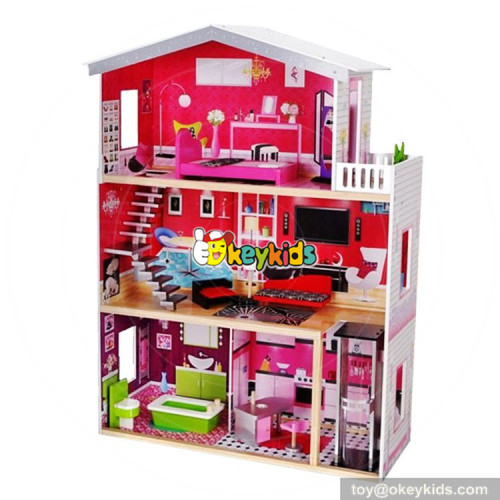 Okeykids best girls pretend toys wooden huge dollhouse W06A229