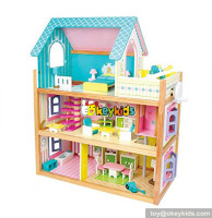 Okeykids toddlers pretend toys wooden small dollhouse with furniture W06A231