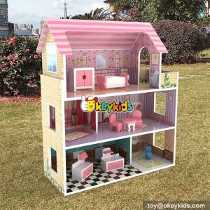 wholesale new style 3 floor toddlers pretend toys wooden miniatures and dollhouse W06A234