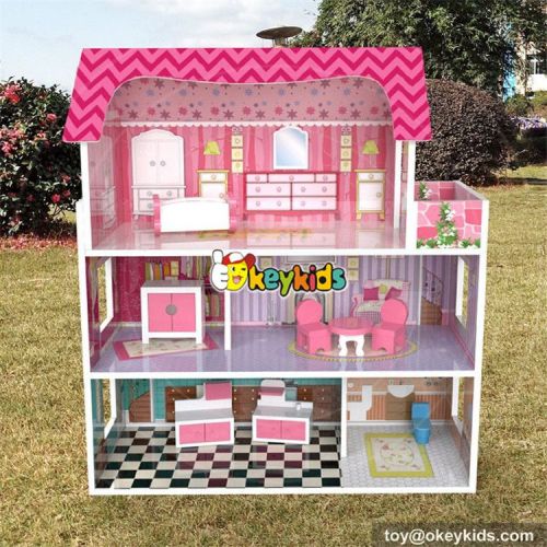 wholesale lovely girls toy sets wooden miniature house kits new design children wooden miniature house kits W06A235