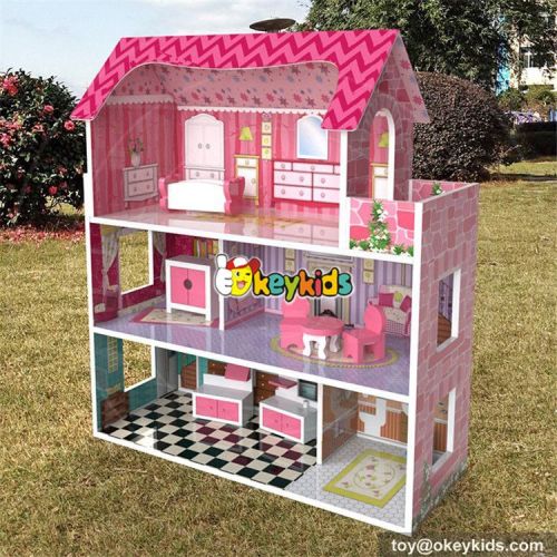 wholesale lovely girls toy sets wooden miniature house kits new design children wooden miniature house kits W06A235
