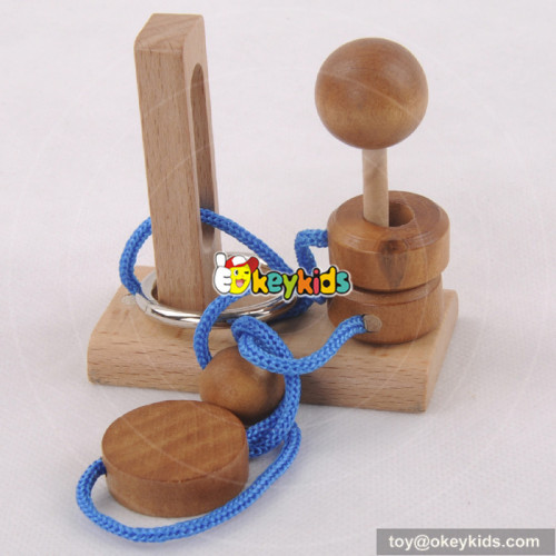 Wholesale cheap best quality wooden rope puzzle toy as children IQ training W11C026