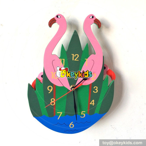 wholesale preschool flamingo pattern wooden teaching wall clock for sale W14K022