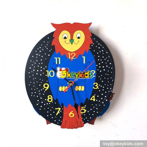 early learning cartoon style wooden owl wall clock for kids W14K031