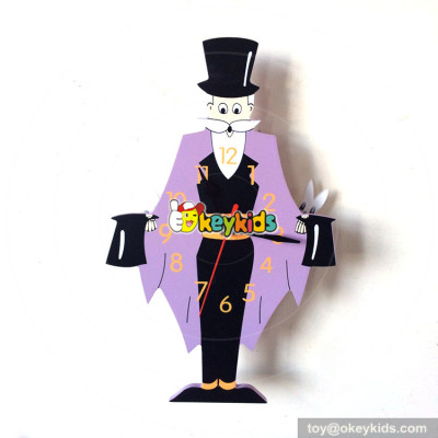 early learning cartoon style wooden owl wall clock for kids W14K031