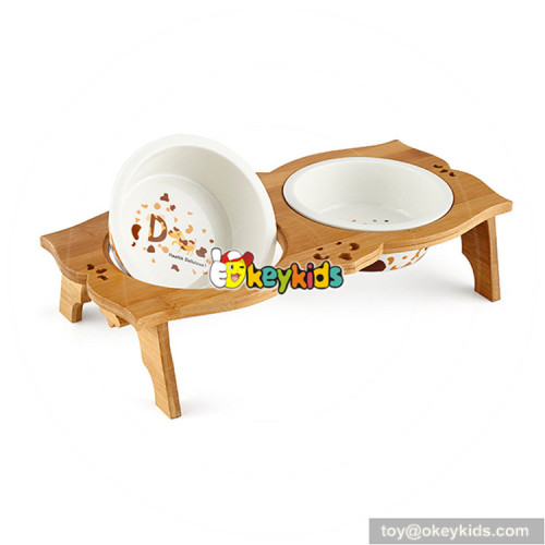 cheap wooden dog pet feeder with double bowl W06F052
