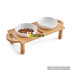 cheap bamboo wooden raised dog with 2 bowls W06F055