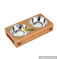 New design pet food water feeder bamboo wooden dog bowls W06F059