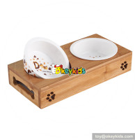 New hottest unique wooden dog feeder with 2 bowls W06F060