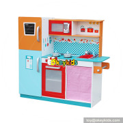 Modern wooden play kitchen with refrigerator W10C205