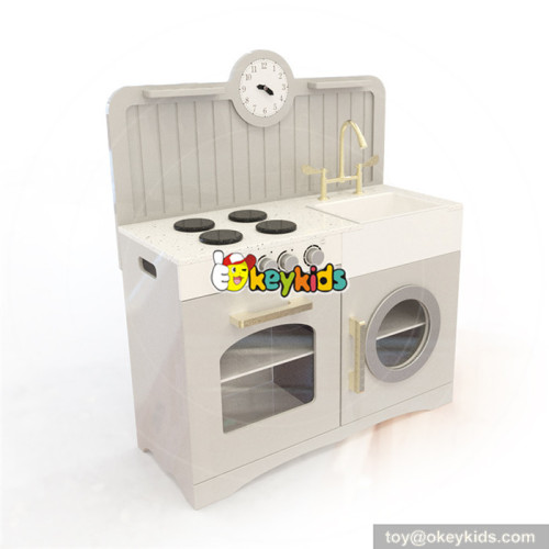 Wholesale modern style wooden white kitchen toy for children's role play game W10C335