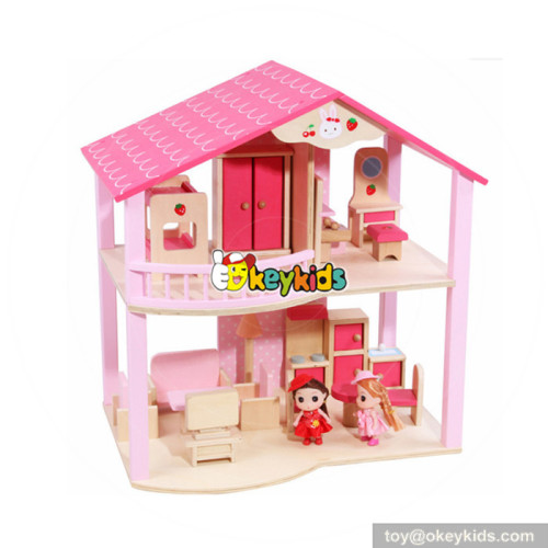 Wholesale high value pink wooden miniature dollhouse toy for baby W06A261