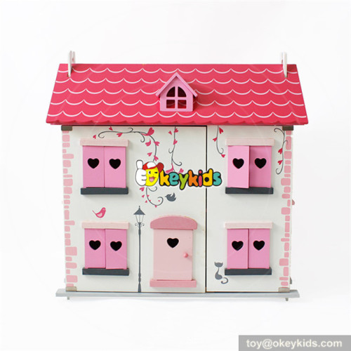Wholesale pretty pink theme wooden 2 layers doll house toy for girls W06A256