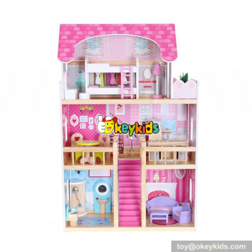 Wholesale pretty role play toy wooden 3 layers girls doll house for baby W06A254