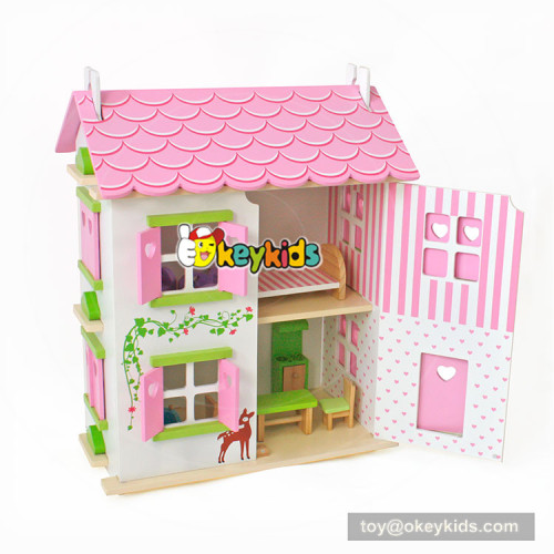 Okeykids wooden miniature dollhouse with simulation furniture for child W06A253