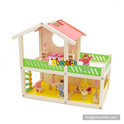 Okeykids New hottest creative playhouse wooden diy doll house set for children W06A259