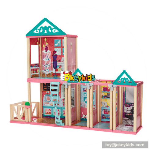 Okeykids New design attractive girls wooden princess doll house with furniture W06A260