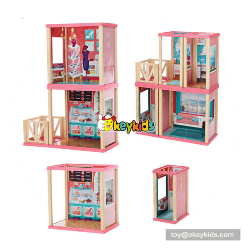 Okeykids New design attractive girls wooden princess doll house with furniture W06A260
