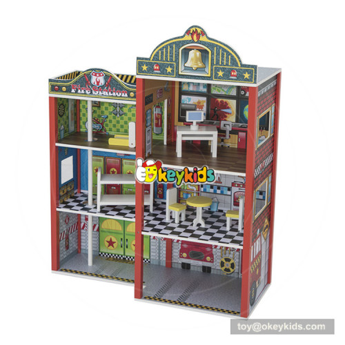 Okeykids New hottest miniature big wooden firehouse toy for children W06A284