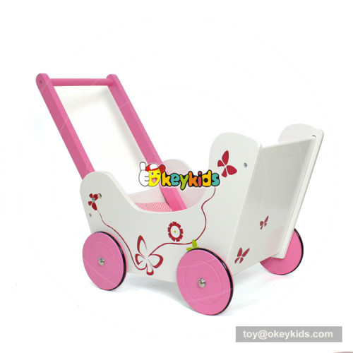 okeykids new design lovely pink wooden doll stroller for baby push along W16E085