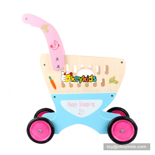 okeykids new hottest  pretend play wooden baby shopping cart toy with food W16E088