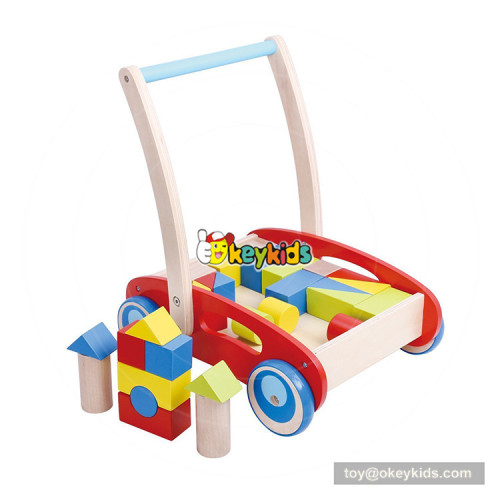 okeykids new hottest push along wooden baby walking toys with building blocks W16E089