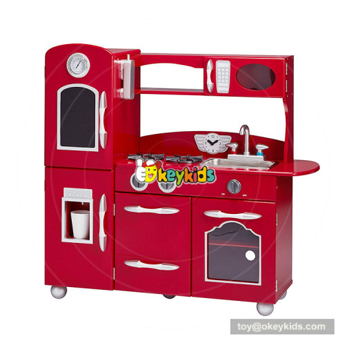 Okeykids new style children big wooden red toy kitchen for pretend play W10C365