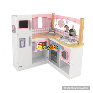 Okeykids new hottest pink wooden corner kitchen toy for kids W10C367